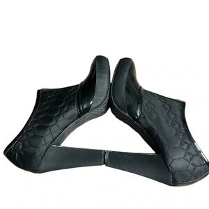Calvin Klein women booties 7.5 chunky high heel,black quilt,witchy,moto,goth,EC